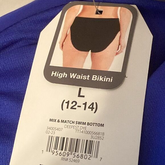 NWT Time & Tru Women's High Waist Swimsuit Bottom Tie Dye Blue&White Large - Picture 5 of 6